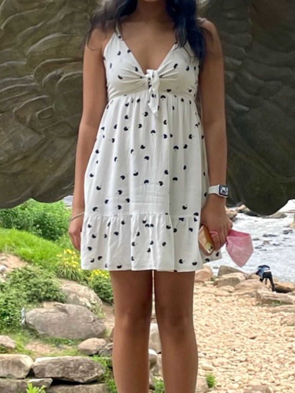 White Polka Dot Tie-Front Casual Sundress